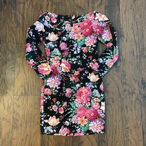 90s Vintage Long Sleeve Multicolor Paris Blues Dress